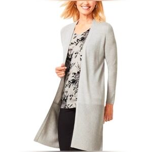 TALBOTS Pure Merino Wool Longline Open Front Cardigan Sweater Light Academia